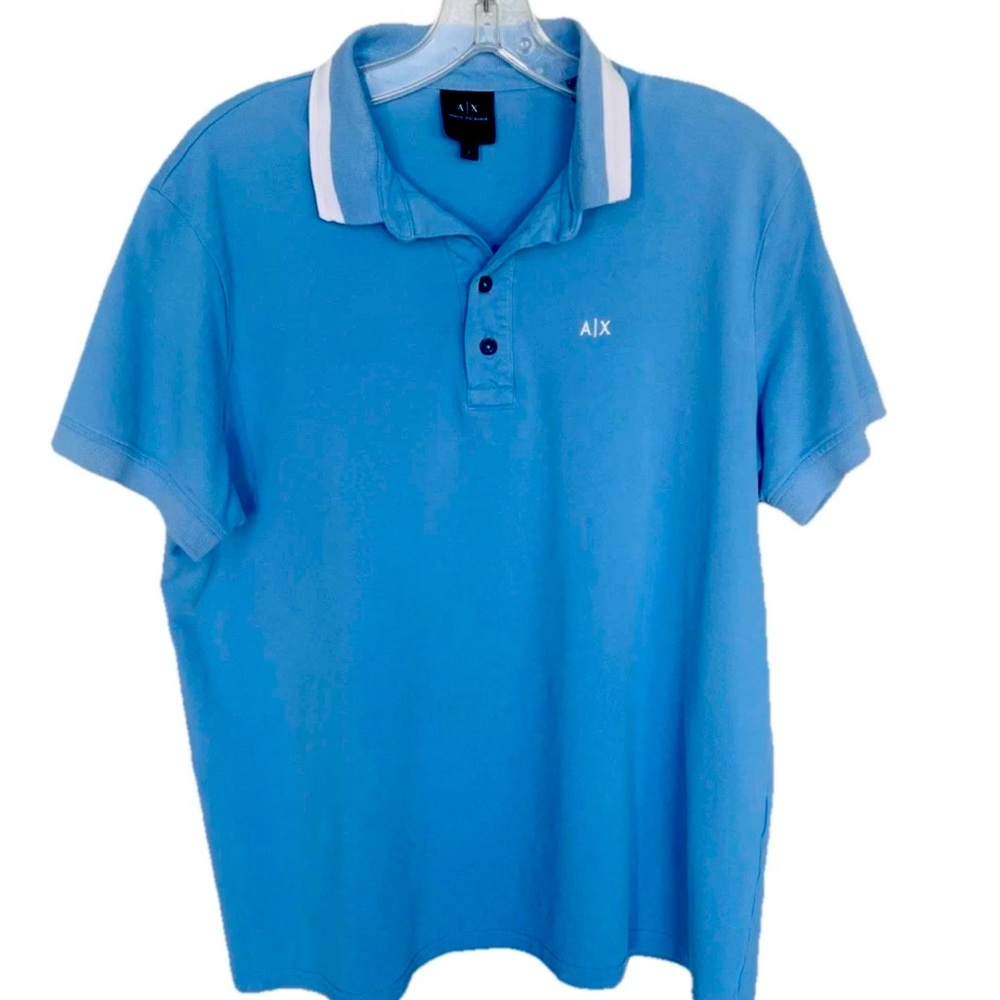 Armani Exchange Short Sleeve Polo, Blue, Size L